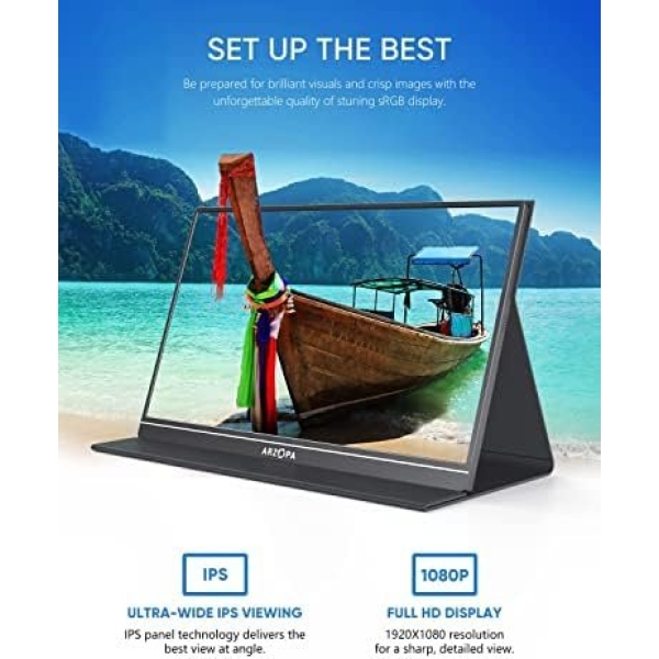 ARZOPA Portable Monitor, 15.6'' 1080P FHD Laptop Monitor USB C HDMI Computer - Image 3