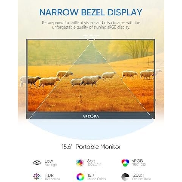 ARZOPA Portable Monitor, 15.6'' 1080P FHD Laptop Monitor USB C HDMI Computer - Image 6