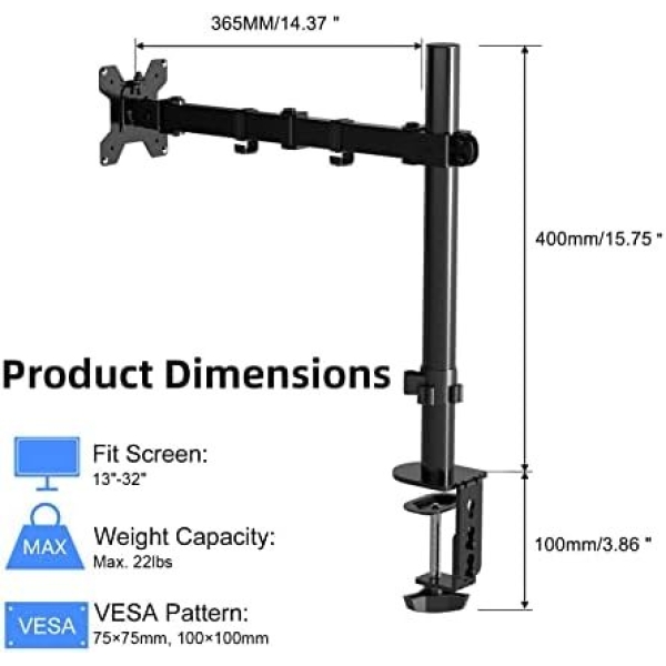 Pholiten Single Monitor Arm,Single Monitor Desk Mount,Adjustable Monitor - Image 2