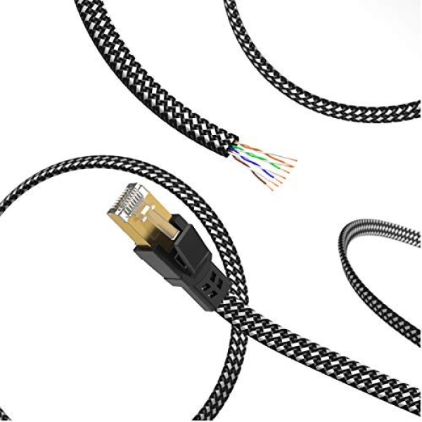 Cat 8 Ethernet Cable 10 ft, Nylon Braided High Speed Heavy Duty Cat8 Network LAN - Image 3