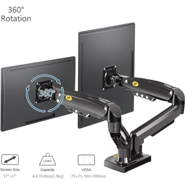 NB North Bayou Dual Monitor Desk Mount Stand Full Motion Swivel Computer Monitor - Image 3