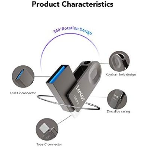 Lexar E32C 128GB Type-C USB Flash Drive 1PK, USB-A&USB-C 3.2 Gen 1 Dual Drive - Image 4