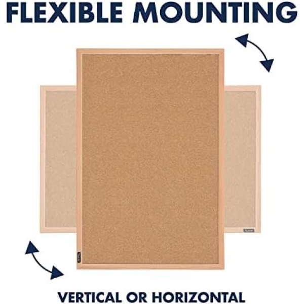 Quartet Cork Board Bulletin Board, 23" x 35" Framed Corkboard, Oak Frame - Image 6