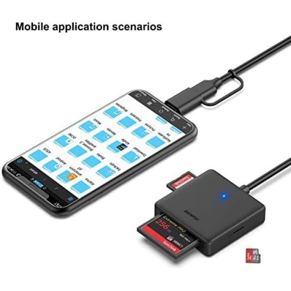 Memory Card Reader, BENFEI 4in1 USB USB-C to SD Micro SD MS CF Card Reader - Image 5