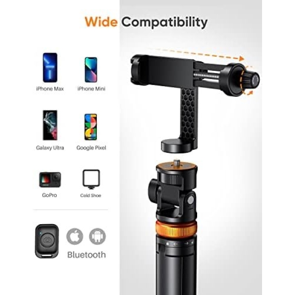 Newest 62" Phone Tripod, EUCOS Tripod for iPhone & Selfie Stick Tripod - Image 3