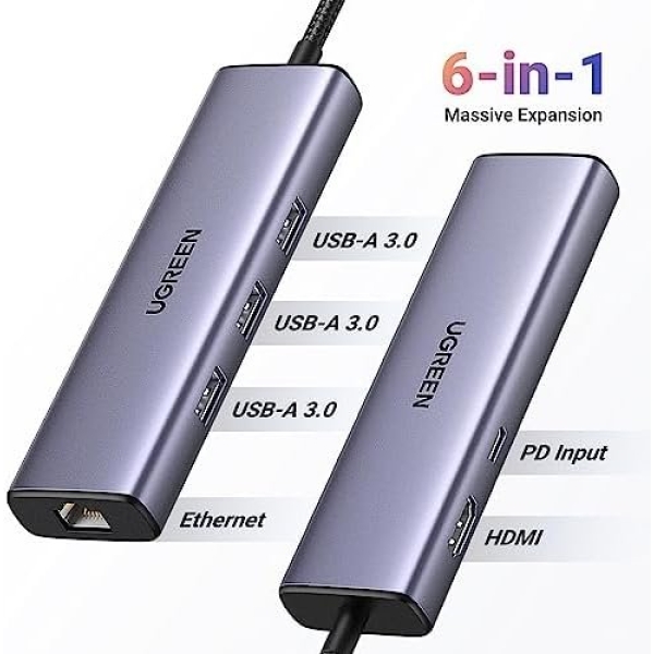 UGREEN Revodok 6-in-1 USB C Hub Gigabit USB C to Ethernet Adapter with 4K HDMI - Image 2