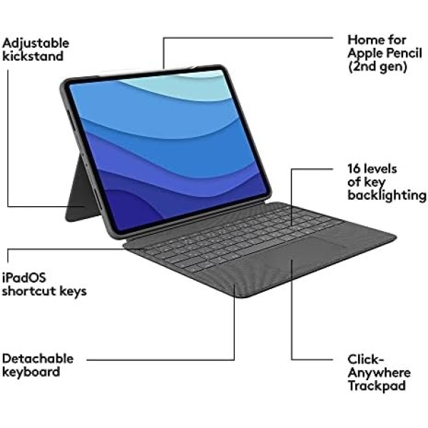 Logitech Combo Touch iPad Pro 12.9-inch (5th, 6th gen - 2021, 2022) Keyboard - Image 8