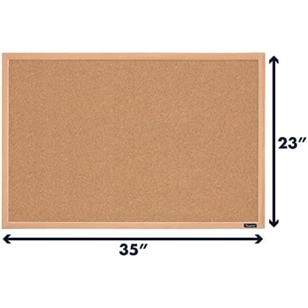 Quartet Cork Board Bulletin Board, 23" x 35" Framed Corkboard, Oak Frame - Image 7