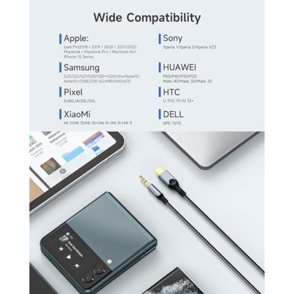 ZOOAUX USB C to 3.5mm Audio Aux Jack Cable[4ft], Type C Adapter to 3.5mm - Image 4
