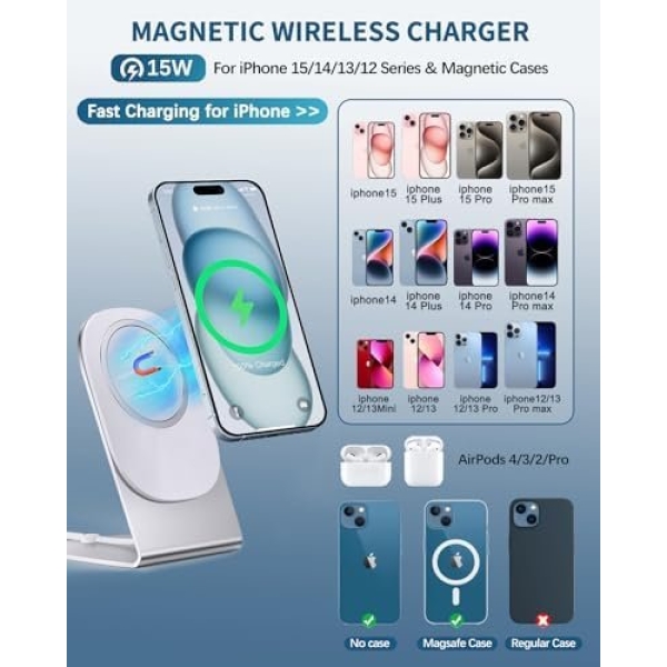 Magnetic Wireless Charger Mag-Safe Charger for iPhone 15/14/13/12 Series - Image 3