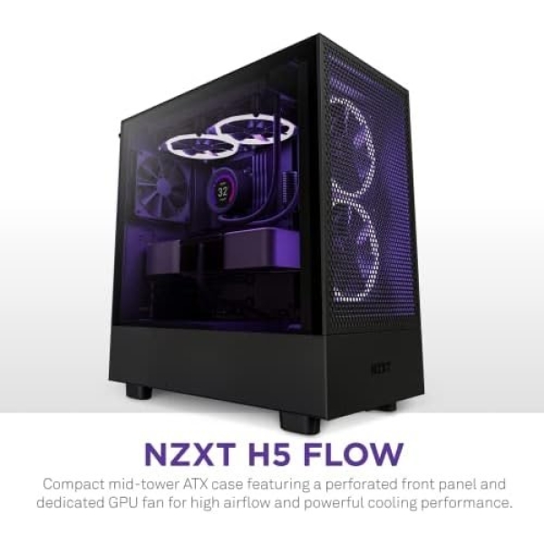 NZXT H5 Flow Compact ATX Mid-Tower PC Gaming Case – High Airflow Perforated - Image 2