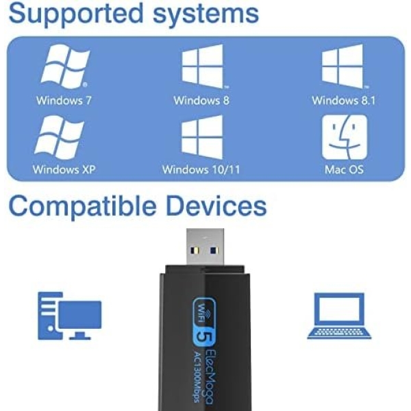 ElecMoga USB WiFi Adapter, 1300Mbps WiFi Dongle USB 3.0 Dual Band 5G/2.4G - Image 5