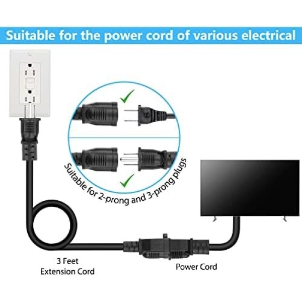 Kasonic 3 Feet Outdoor Extension Cord, ETL Listed, SJTW 16AWG/13A 3 Prong - Image 3