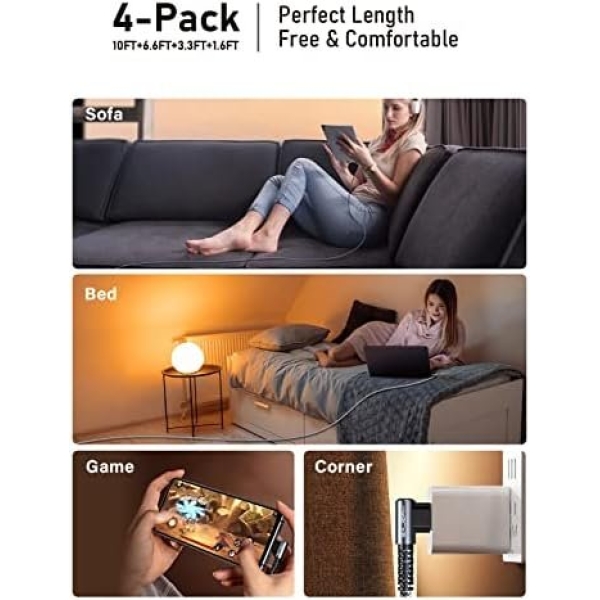 MRGLAS USB C Charger Cable 3.2A, [4-Pack,10+6.6+3.3+1.6FT] Type C Charger Fast - Image 4