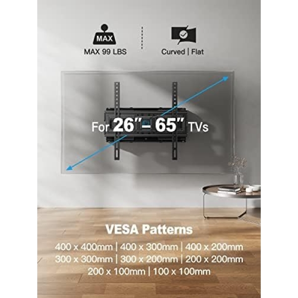 Pipishell TV Wall Mount for 26-65 inch LED LCD OLED 4K TVs up to 99lbs, Full - Image 3
