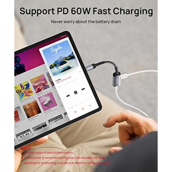 JSAUX USB C to 3.5mm Headphone and Charger Adapter,2-in-1 AUX Mic Jack - Image 3