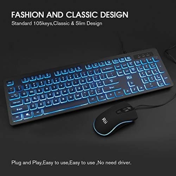 Rii Three Colors Backlit Business Keyboard,Gaming Keyboard and Mouse Combo - Image 4