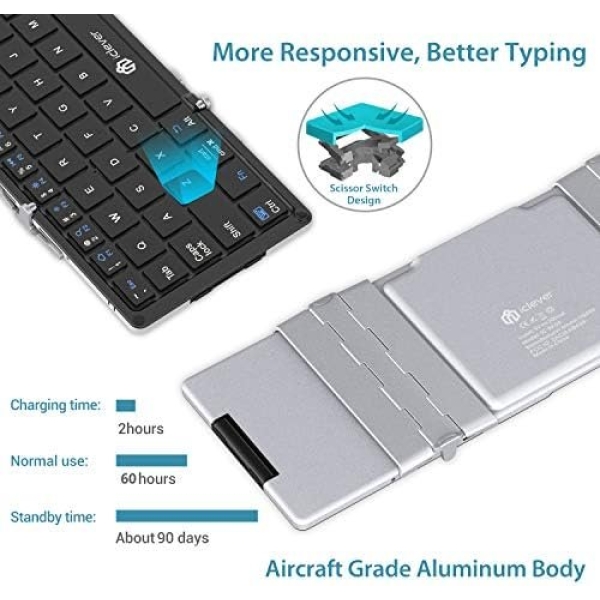 Foldable Keyboard Bluetooth, iClever BK08 Folding Keyboard with Touchpad - Image 4