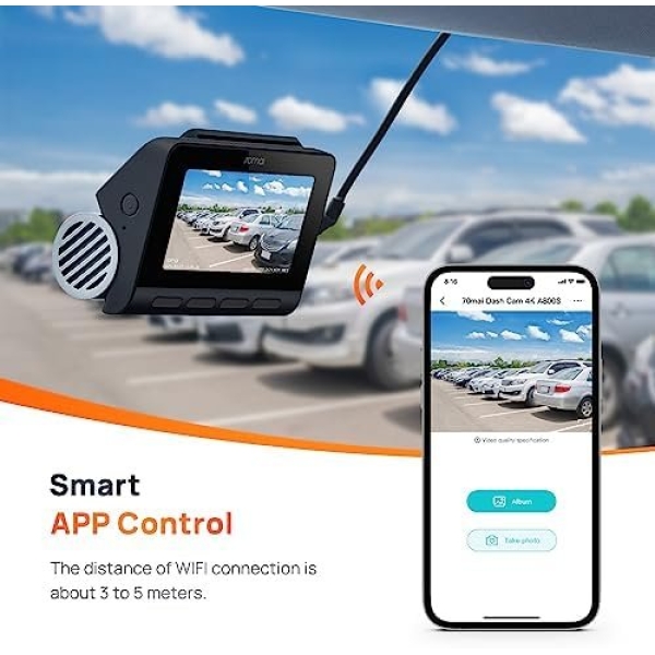 70mai True 4K Dash Cam A800S with Sony IMX415, Front and Rear, Built in GPS - Image 6