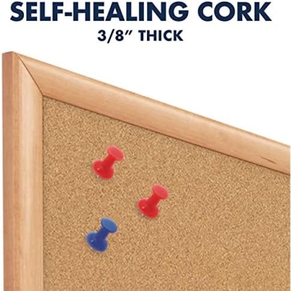 Quartet Cork Board Bulletin Board, 23" x 35" Framed Corkboard, Oak Frame - Image 4