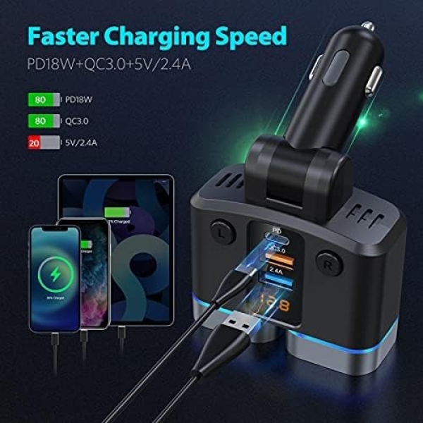 Nulaxy 150W Cigarette Lighter Adapter, 2 Sockets Cigarette Lighter Splitter - Image 2