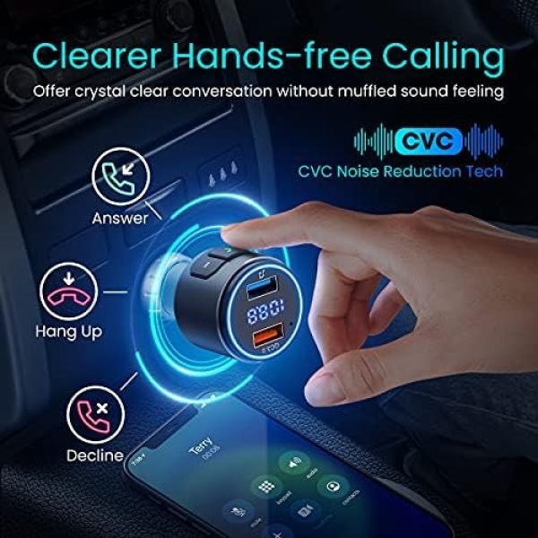 Octeso Upgraded V5.0 FM Bluetooth Transmitter Car, QC3.0 & LED Backlit Wireless - Image 4