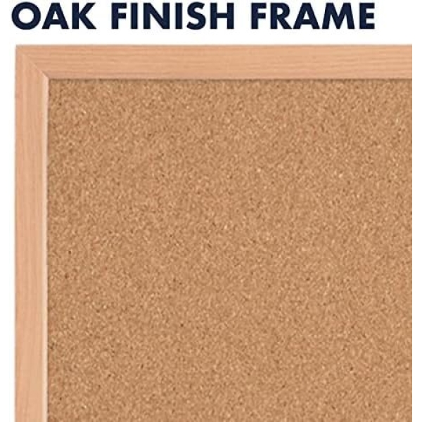 Quartet Cork Board Bulletin Board, 23" x 35" Framed Corkboard, Oak Frame - Image 3