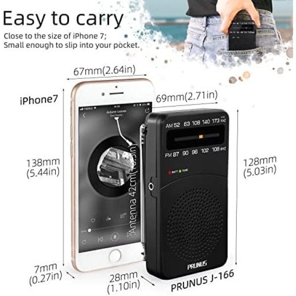 PRUNUS J-166 Portable Radio AM FM, Battery Operated with Tuning Light, Back - Image 4