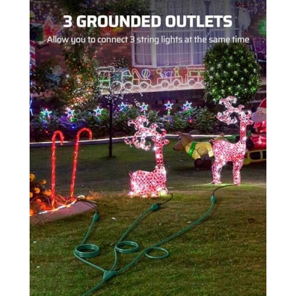 DEWENWILS Outdoor Extension Cord 1 to 3 Splitter for Christmas, 3 Prong Outlets - Image 3