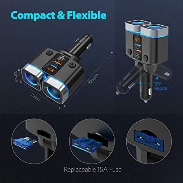 Nulaxy 150W Cigarette Lighter Adapter, 2 Sockets Cigarette Lighter Splitter - Image 5