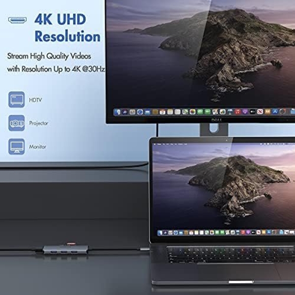 USB C Hub Adapter for MacBook Air, USB C HDMI Dongle for MacBook Pro, 6 in 1 USB - Image 3