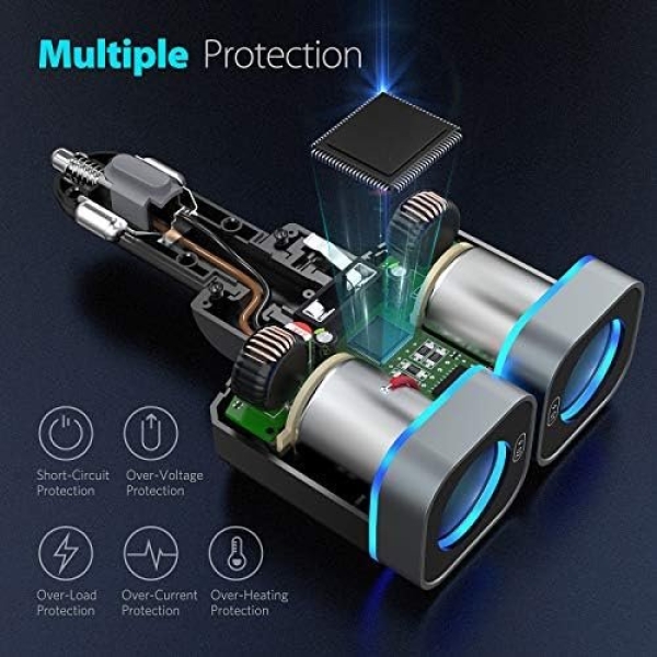 Nulaxy 150W Cigarette Lighter Adapter, 2 Sockets Cigarette Lighter Splitter - Image 6