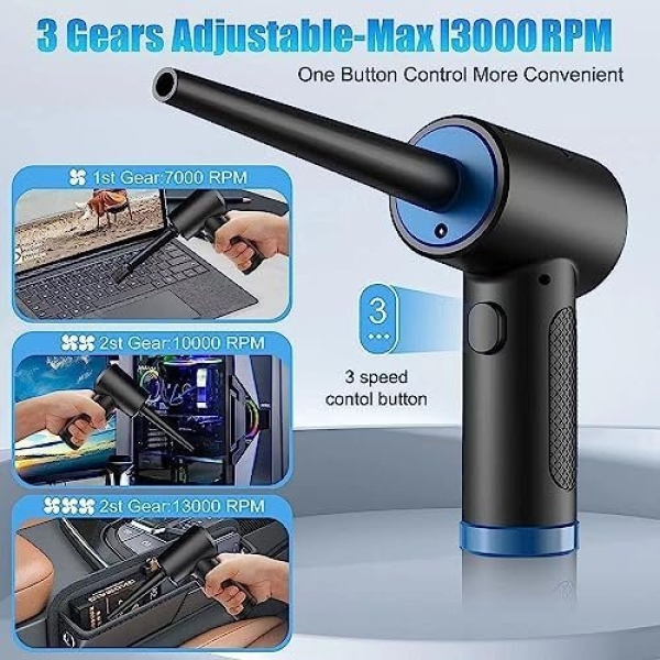 Compresed Air Duster, 65000RPM Electric Cordless Air Duster Keyboard Cleaner - Image 2
